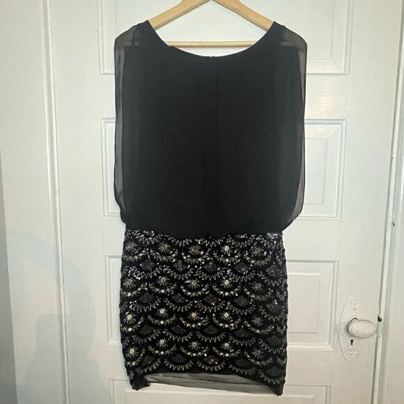 Aidan Mattox Black Stretch Lace Beaded Blouson Dress Size 4 - Picture 1 of 16
